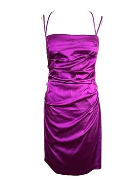 Suzi Chin for Maggy Boutique Satin Strappy Ruched Midi Dress NWT 8